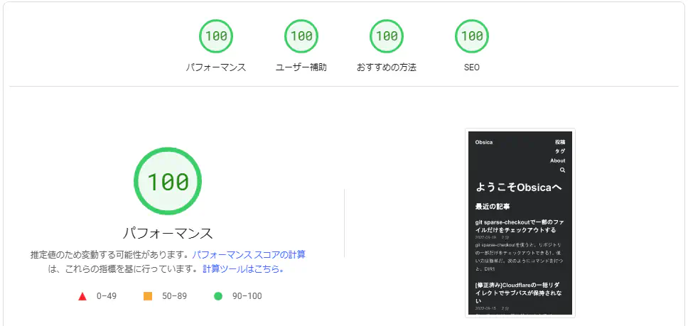 PageSpeedでスコアが100点